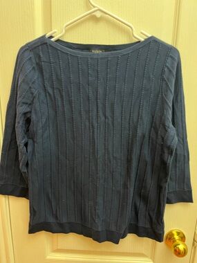 Ann Taylor Factory Navy Ribbed Boatneck Sweater